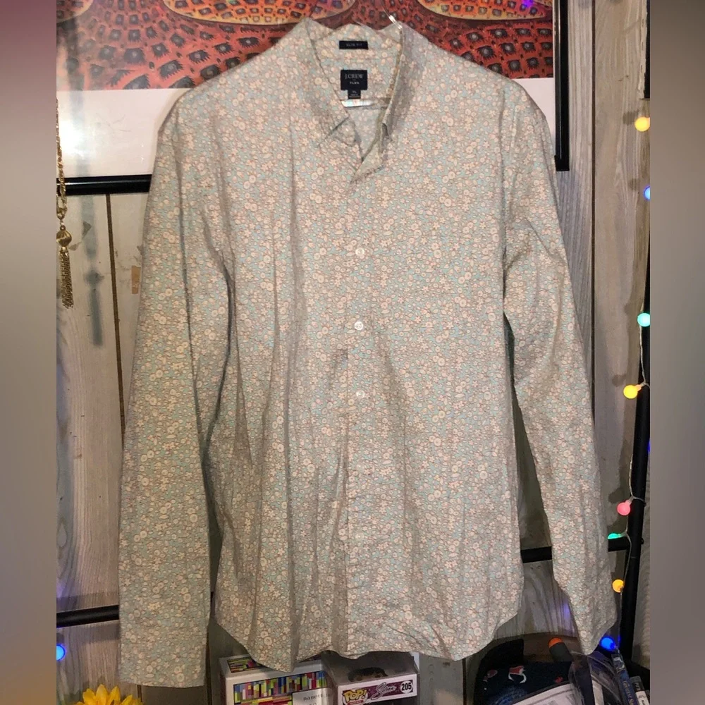 J Crew Mens XL Stretch Slim Secret Wash Floral Long Sleeve Button Down Shirt